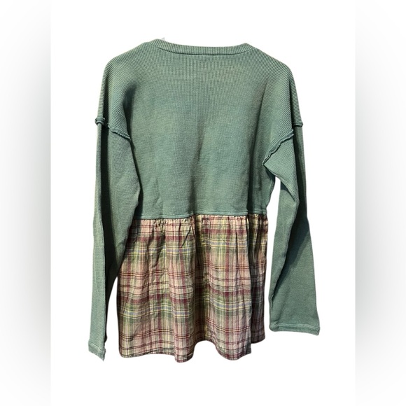 Jodifl Waffle Knit Plaid Peplum Top – Large - Picture 2 of 4